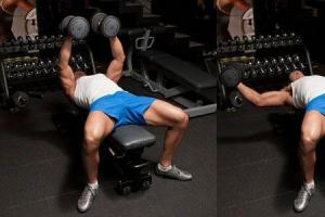 Dumbbell flyes lying on a horizontal bench
