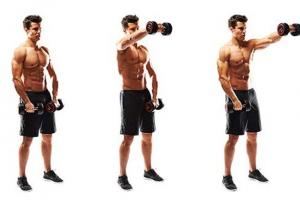 Pumping up your shoulders: lifting dumbbells in front of you, lifting a barbell in front of you onto your shoulders